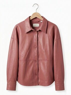Aritzia Rose-Mauve Leather Button-Front Jacket